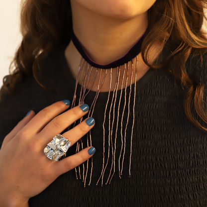 Anillo arrugas rectangular plata