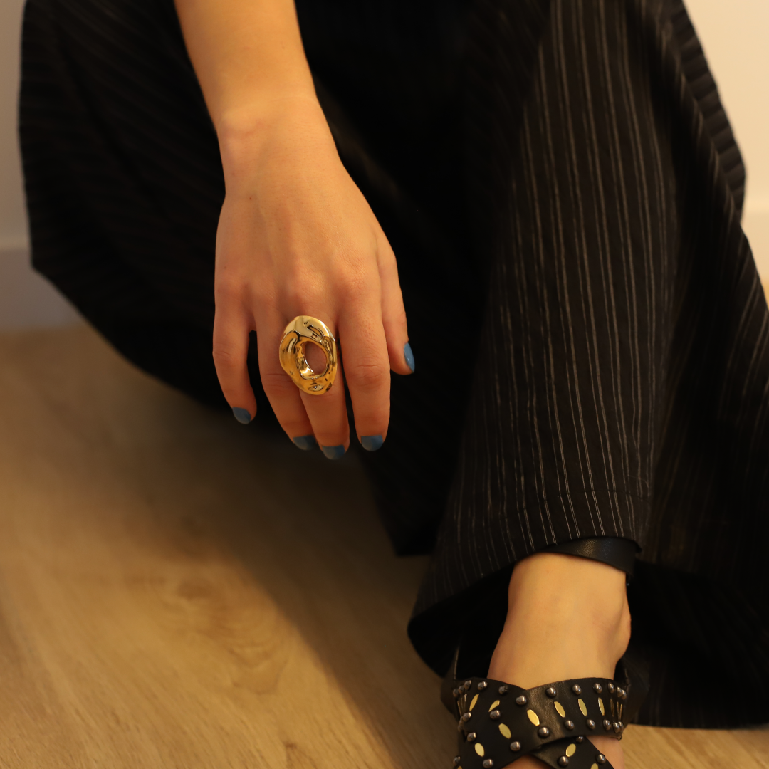 Anillo oquedad ovalo oro